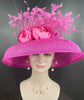 Fuchsia Sinamay Derby Hat: Feather Flower Tea Party Hat