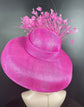 Fuchsia Sinamay Derby Hat: Feather Flower Tea Party Hat
