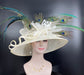 Sinamay Kentucky Derby Hat: Ivory Wide Brim with Peacock Feathers