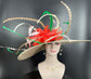 Feather Kentucky Derby Hat: Taupe Royal Ascot Wedding Party Hat