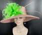 Wide Brim Sinamay Kentucky Derby Hat: Blush Pink Feather Flower