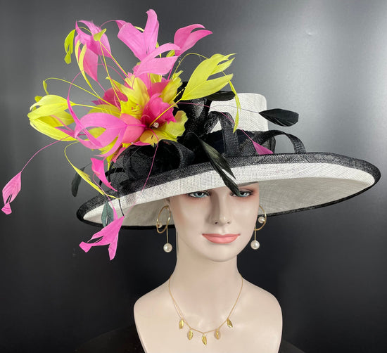 Sinamay Kentucky Derby Hat: Wide Brim Feathered Tea Party Ascot Hat