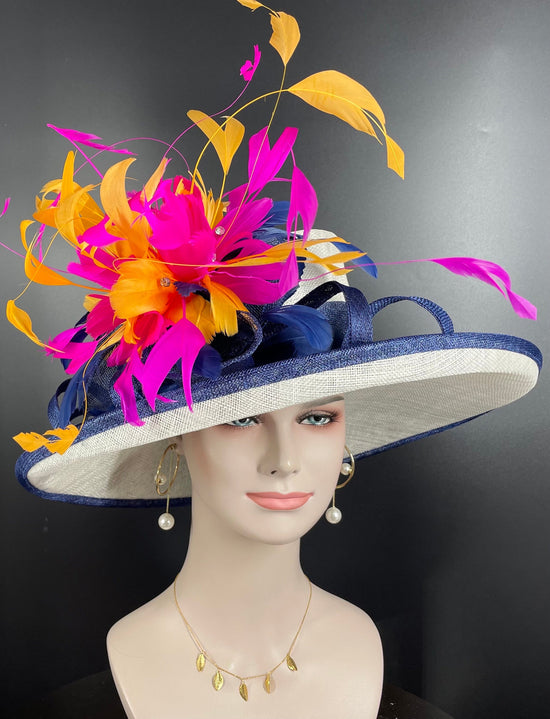 Sinamay Kentucky Derby Hat: Wide Brim Feathered Tea Party Hat