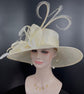 Ivory Sinamay Kentucky Derby Hat, Wide Brim Feathered Church Hat