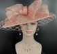 Sinamay Disc Fascinator Hat with  Jumbo Bows and netting Dusty Pink