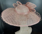 Sinamay Disc Fascinator Hat with  Jumbo Bows and netting Dusty Pink