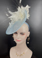 Powder Blue Sinamay Fascinator Hat: Ivory Goose Feather Flower