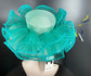 Turquoise Sinamay Derby Hat: Wide Brim Feather Church Wedding Hat