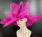 Fuchsia Pink Sinamay Derby Hat: Wide Brim Wedding Tea Party Hat