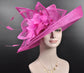 Hot Pink Sinamay Kentucky Derby Hat: Wide Brim Feathered Ascot Hat