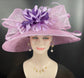 Lilac Sinamay Kentucky Derby Hat: Feather Flower Wide Brim Wedding Hat