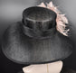 Church Kentucky Derby Hat Wedding Tea Party Royal Ascot Horse Race Oaks day Hat Black w Dusty Pink Feather Flower