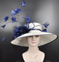White Navy Blue Butterfly Style Feather Flowers  For Kentucky Derby, Ascot Royal Party, Tea Grarden Party, Wedding Party, Easter Day