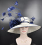 White Navy Blue Butterfly Style Feather Flowers  For Kentucky Derby, Ascot Royal Party, Tea Grarden Party, Wedding Party, Easter Day