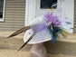 White Sinamay Kentucky Derby Hat, Lavender Floral Wide Brim