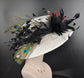 Sinamay Derby Hat: Wide Brim Feather Church Wedding Hat