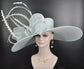Powder Blue Derby Hat: Feathered Sinamay Bow Ascot Hat