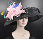 Black Sinamay Kentucky Derby Hat: Pink Feather Church Ascot Hat