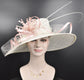 Ivory & Blush Pink Derby Hat: Feather Flower Tea Party Hat