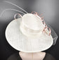 Ivory & Blush Pink Derby Hat: Feather Flower Tea Party Hat
