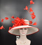 White Sinamay Kentucky Derby Hat: Red Feather Church Hat