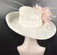 Wide Brim Sinamay Derby Hat: Blush Pink Feather Ascot Hat