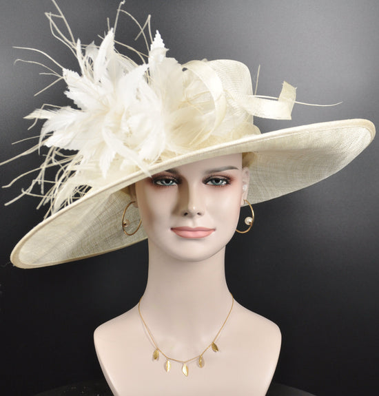 Ivory Feather Flower Sinamay Derby Hat: Royal Ascot Tea Party