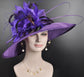 Purple Sinamay Derby Hat: Wide Brim Feather Ascot Hat