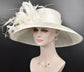 Ivory with  Feather Flowers  Kentucky Derby Hat Tea Party Carriage Party  Royal AscotWide Brim  Sinamay Hat