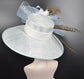 Wide Brim Sinamay Kentucky Derby Hat: Powder Blue Feather Flower