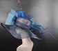 Wide Brim Sinamay Hat, Kentucky Derby Hat, Church hat, Tea Party Hat, Custom hat, Formal Hat, Fashion Hat Navy Blue w Teal Blue White Pink