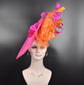 Hot pink w Orange Kentucky Derby Hat, Church Hat, Wedding Hat, Easter Hat, Tea Party Hat  Oaks day hat  Mother of Bride Hat Fascinator