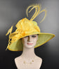 Lime Green Sinamay Kentucky Derby Hat: Wide Brim Feathered Tea Party Hat