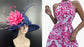Navy Blue Sinamay Kentucky Derby Hat: Pink Feather Ascot Hat