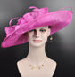 Fuchsia Pink Sinamay Derby Hat: Wide Brim Wedding, Tea Party, Ascot