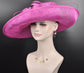 Fuchsia Pink Sinamay Derby Hat: Wide Brim Wedding, Tea Party, Ascot