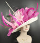 Sinamay Kentucky Derby Hat: Pink & Off-White Feather Fascinator