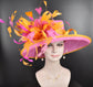 Sinamay Kentucky Derby Hat: Hot Pink Feather Flower Wide Brim