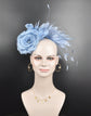 Powder Blue Silk Flower Fascinator Hat: Goose & Rooster Feathers