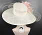 Wide Brim Kentucky Derby Hat, Ascot Hat for Wedding & Tea Party, Garden Party Hat, Mother of the Bride, Church-Off White/Ivory Blush Pink