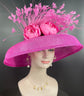 Fuchsia Sinamay Derby Hat: Feather Flower Tea Party Hat