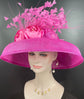 Fuchsia Sinamay Derby Hat: Feather Flower Tea Party Hat