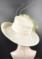 Church Kentucky Derby Hat Carriage Tea Party Wedding Hat Royal Ascot Horse Race Oaks day hat Off White w Lime Green( More colors options)