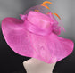Oversize Brim Kentucky Derby Hat, Church Hat, Wedding Hat, Easter Hat,Tea Party Hat Wide Brim Sinamay Hat Carriage Hat Fuchsia Pink w Orange