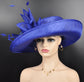Royal Blue Sinamay Kentucky Derby Hat: Wide Brim Feathered Ascot Hat