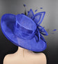 Royal Blue Sinamay Kentucky Derby Hat: Wide Brim Feathered Ascot Hat