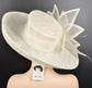 Ivory Sinamay Kentucky Derby Hat: Wide Brim Feathered Ascot Hat