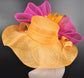 Orange Sinamay Kentucky Derby Hat: Fuchsia Pink Bow & Feather Flower