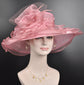 Blush Pink Organza Derby Hat: Medium Brim Flower Church Hat