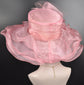 Blush Pink Organza Derby Hat: Medium Brim Flower Church Hat